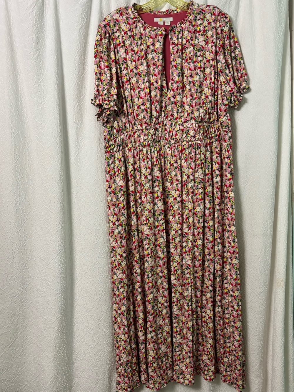 EUC Boden Pink Floral Maxi Dress with Keyhole Neck And Pockets Size 16/18R